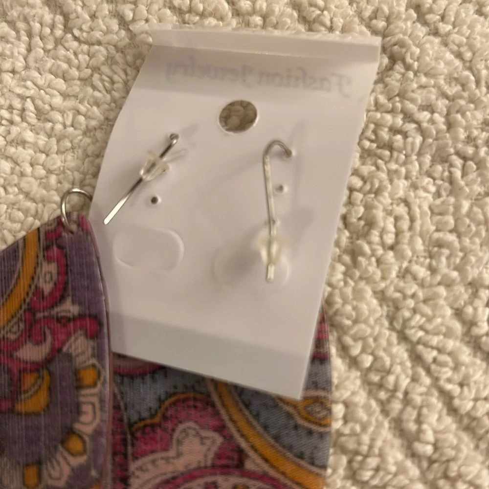 Fashion Jewelry Purple Yellow Paisley Earrings White Gems on Back Reversible